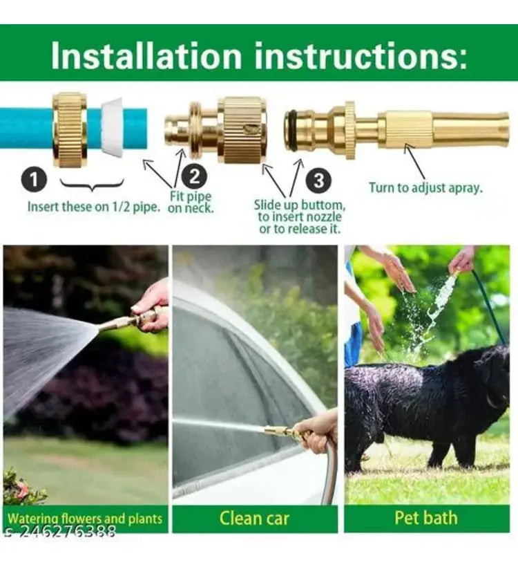 Pure-BRASS Water Spray tool Nozzle 1/2, Strong UNI-BODY, Adjustable Spray, Connects to Hose Pipe, For Garden-Car-Pets-Window-Washing, Jet Spray, High Pressure - SuperbKishan