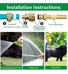 Pure-BRASS Water Spray tool Nozzle 1/2, Strong UNI-BODY, Adjustable Spray, Connects to Hose Pipe, For Garden-Car-Pets-Window-Washing, Jet Spray, High Pressure - SuperbKishan