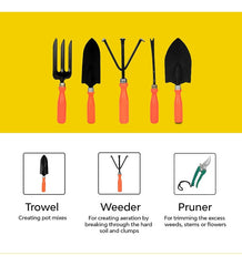 Gardening Tools Kit - 10 Pcs (Cultivator, Fork, Trowels, Weeder, Garden Gloves, a Toolbox, Pruner Cutter, Scissors) | Garden Tool Kit for Home Gardens