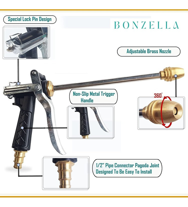 Nozzle Water Spray Gun Tool, Car Wash Nozzle, High Pressure Nozzle Spray Water Gun, Water Jet Hose Nozzles Pipe For Gardening, Bike,Car Wash,Window Cleaning - SuperbKishan