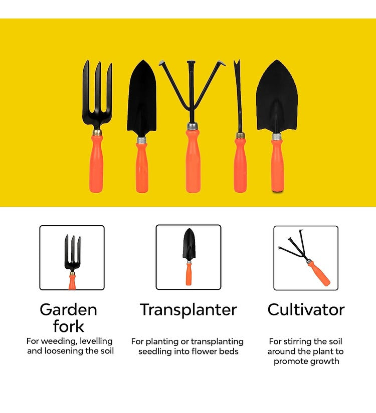 Gardening Tools Kit - 10 Pcs (Cultivator, Fork, Trowels, Weeder, Garden Gloves, a Toolbox, Pruner Cutter, Scissors) | Garden Tool Kit for Home Gardens