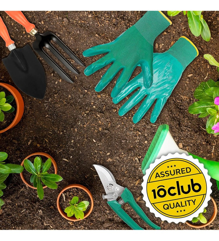 Gardening Tools Kit - 10 Pcs (Cultivator, Fork, Trowels, Weeder, Garden Gloves, a Toolbox, Pruner Cutter, Scissors) | Garden Tool Kit for Home Gardens