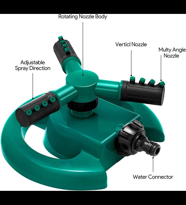 Garden Sprinkler-Automatic Lawn Water Sprinklers for Yard 360 Degree 3- Arm Rotating Sprinkler System (Multi) Garden Tool - SuperbKishan