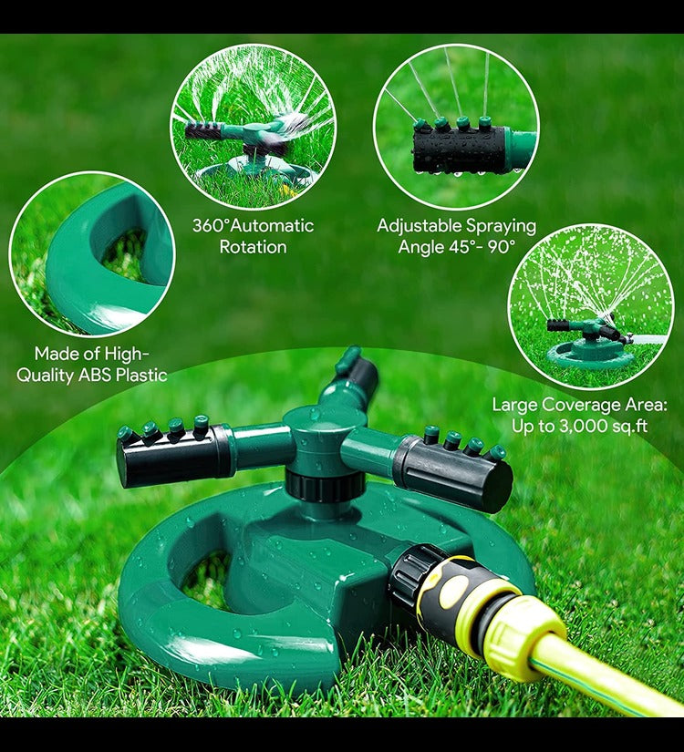 Garden Sprinkler-Automatic Lawn Water Sprinklers for Yard 360 Degree 3- Arm Rotating Sprinkler System (Multi) Garden Tool - SuperbKishan