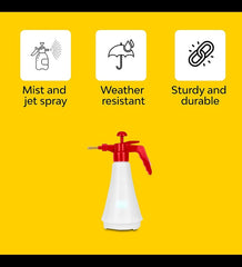 Pressure Spray Pump (1000ml, White and Red) | Plastic Spray Pump For Gardening | Mist and Jet | Pressure Sprayer For Home Gardening | Easy Use Spray Pump | Hand Powered