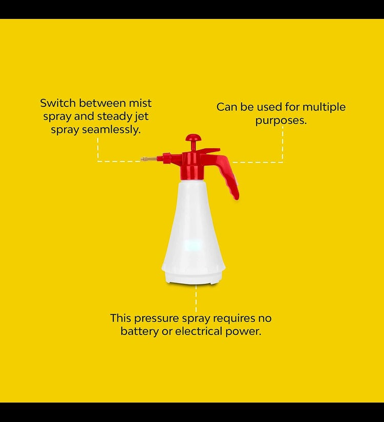 Pressure Spray Pump (1000ml, White and Red) | Plastic Spray Pump For Gardening | Mist and Jet | Pressure Sprayer For Home Gardening | Easy Use Spray Pump | Hand Powered