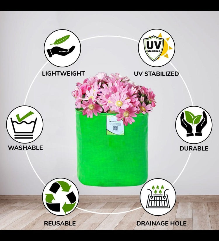 Plastic Grow Bag, Green And Orange, 12 X 12 Inch, Pack Of 10